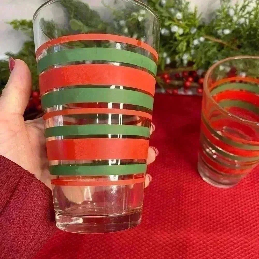 FF LL striped 16 ounce tall, drinking cocktail, bar, holiday glasses . Fun - Picture 2 of 3